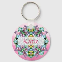 Personalized Pink and Blue Butterfly Mandala  Keychain