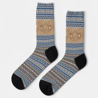 Southwest Pronghorn Antelopes Blue & Brown Border Socks