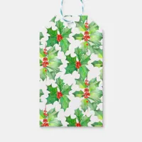 Holly Leaves, Berries, Red, Green Floral Christmas Gift Tags