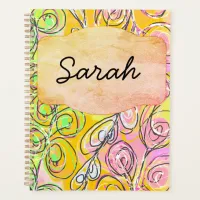 Abstract leaves pink gold green and custom name planner