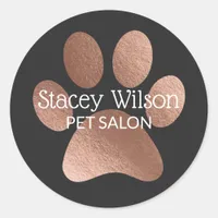 Rose Gold Paw Print Logo On Charcoal Product Label