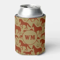 Cowboy Rancher Chestnut Brown Horses Monogram Can Cooler