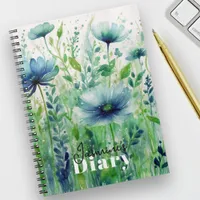 Serene Blue Floral Watercolor Elegant Diary Notebook