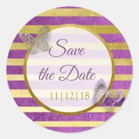 Purple and Gold Butterfly Save the Date Stickers
