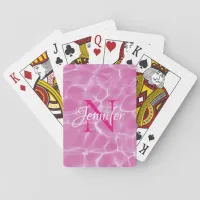 Pink and White Swimming Pool Photo Chic Monogram Playing Cards