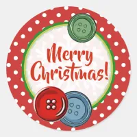 Cute Button Polka Dotted Merry Christmas Classic Round Sticker