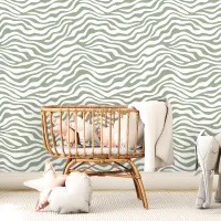 Sage and White Zebra Stripe Wallpaper