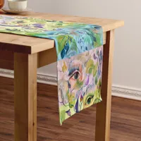 Handpainted Elegant Feminine Eyes Colorful Leaves  Short Table Runner