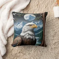 Majestic Bald Eagle in Snowy Mountain Landscape Throw Pillow