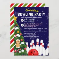 Holiday Bowling Party Xmas Tree Blue Background Invitation