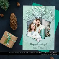 Christmas Iridescent Green Snowflake Photo Holiday