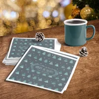 Christmas Trees and Snowflakes Pattern Teal ID863 Napkins