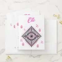 Hamsa Hand with Evil Eye and Hearts Pink on white Pocket Folder