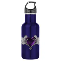 Goth Purple Heart with Angel Wings Water Bottle