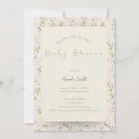 White Blooming Magnolia Pink Baby Shower Invitation