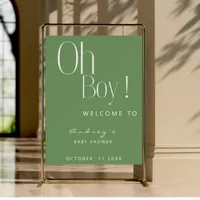 Oh Boy Minimalist Script Sage Green Welcome Sign