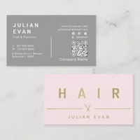 Elegant Blush Pink & Gold Typography Hair Stylist Business Card