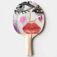 Colorful Abstract Artsy Face Neon Pink Graffiti Ping Pong Paddle