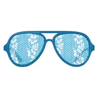 Hawaiian Hibiscus Flowers Patterned Blue Aviator Sunglasses