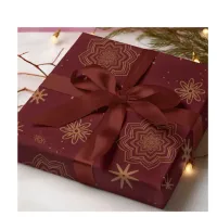 Golden flowers and stars on Burgundy Wrapping Paper Sheets