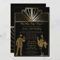 Roaring 20s art deco flapper girl and gangster invitation