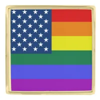 LGBT Pride American Flag with Stars Gold Finish Lapel Pin