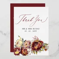 Script Elegant Burgundy Blush Floral Wedding  Foil Invitation