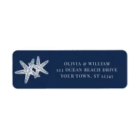 Navy Blue Starfish Beach Wedding Return Address Label