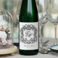 Elegant Monogram Crest Vintage Wedding Wine Label