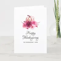 Burgundy and Blush Floral Thanksgiving Photo Holiday Card