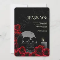 Gothic Skull and Red Roses Halloween Wedding Thank You Card