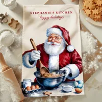 Santa Making Cookies Personalized Christmas Kitchen Towel