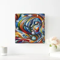 Colorful Abstract Portrait of a Woman Square Wall Clock