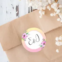 Elegant Petunias Floral Yellow and Pink Initials Classic Round Sticker