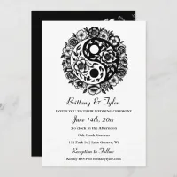 Black and White Floral Yin Yang Wedding Invitation