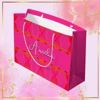 Custom Name Cute Girly Orange and Pink Large Gift Bag