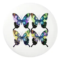 Aqua, Pink, and Yellow -  Elegant Butterflies Ceramic Knob