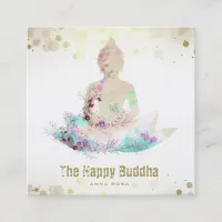 *~* Peach Aqua Buddha QR AP33 Floral Lotus Square Business Card