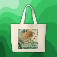 Name Monogram Modern Gold & Green Geode | Large Tote Bag