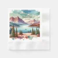 Watercolor Mountain Views Wedding  Napkins