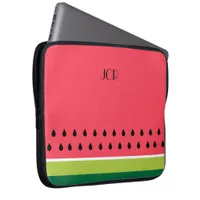 Coral Pink and Green Striped Melon Fruit Pattern Laptop Sleeve