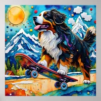 Skateboarding Bernese Mountain Dog Poster