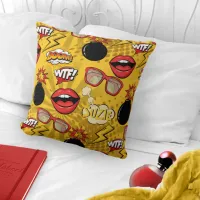 The Bomb Retro Lips Red/Gold ID553 Throw Pillow