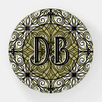 Olive and Black Filigree Patterned Paperweight