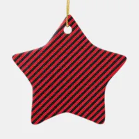 Thin Black and Red Diagonal Stripes Ceramic Ornament