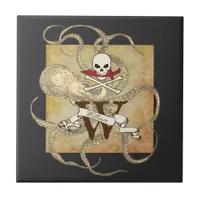 Jolly Roger Monogram Initial  Ceramic Tile