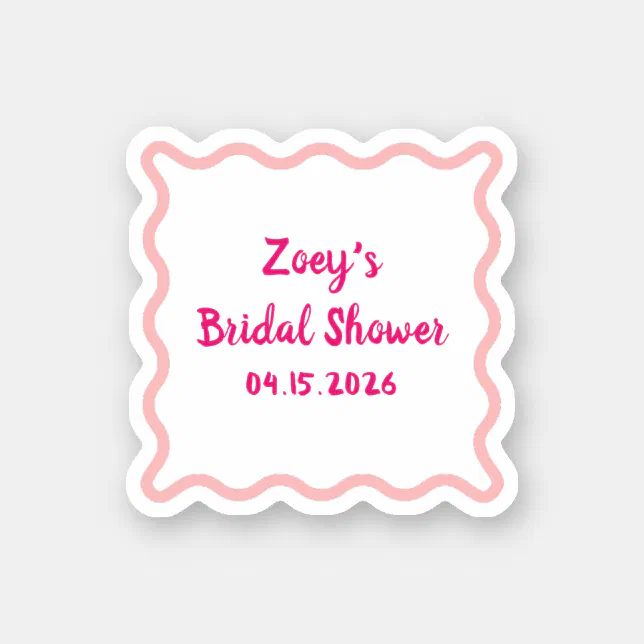 Hand Drawn Pink Wavy Border Bridal Shower Cute  Sticker