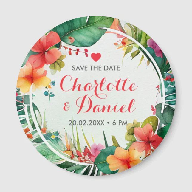 Topical Floral Wreath | Wedding | Save The Date Magnet