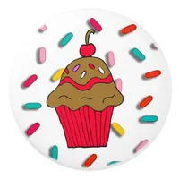 Whimsical Red Chocolate Cupcake with Cherry on Top Ceramic Knob