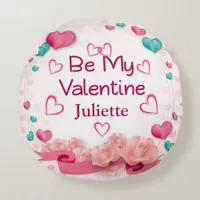 Be My Valentine Personalized Round Pillow